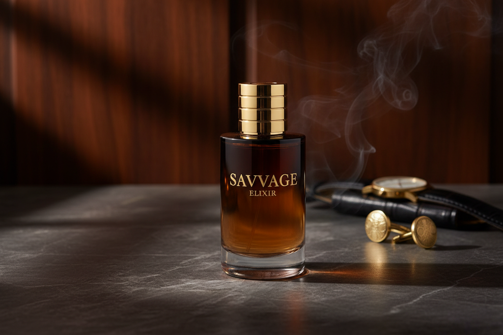 Sauvage Elixir lifestyle shot on luxurious dark marble setting