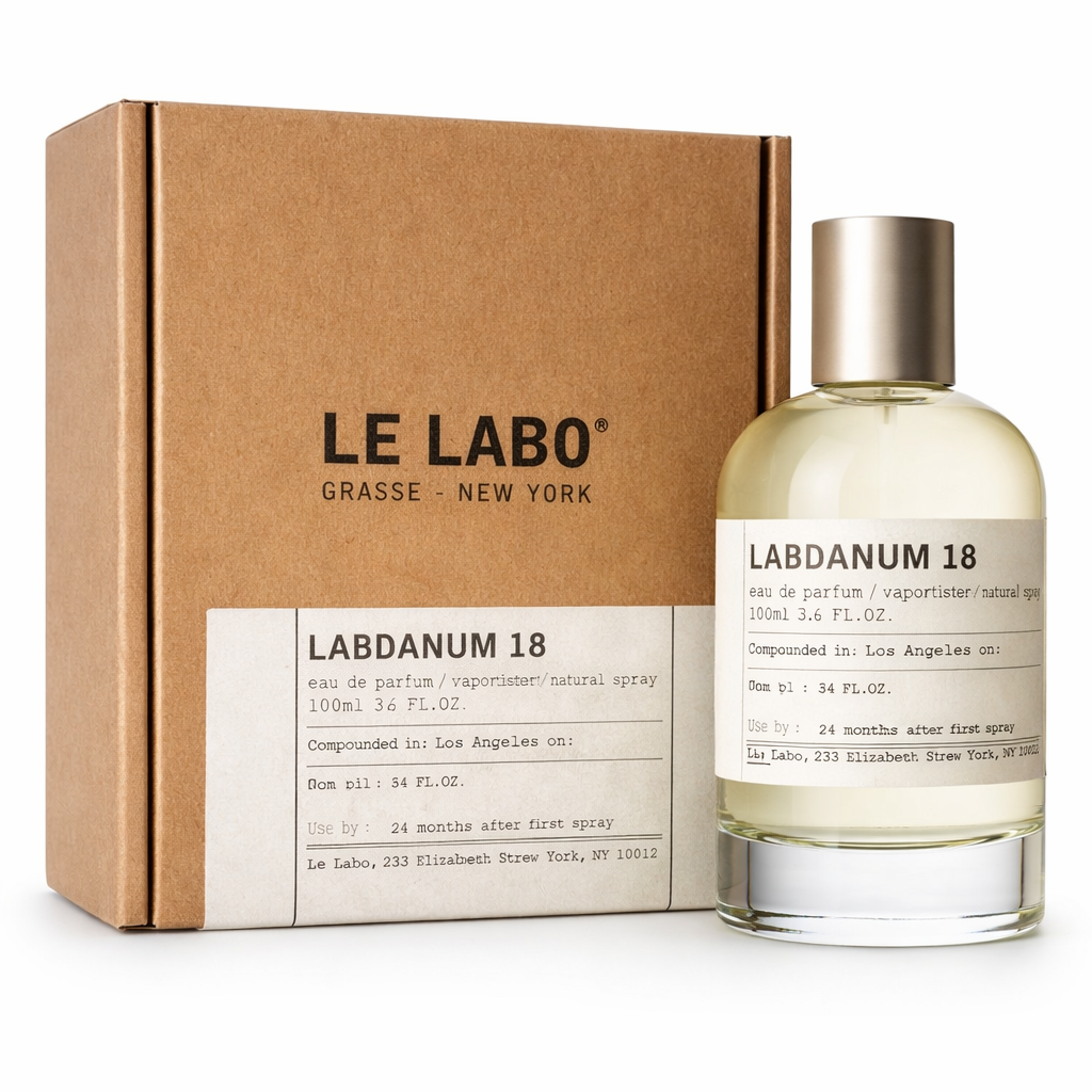 Le Labo Labdanum 18 perfume bottle and packaging on a white background